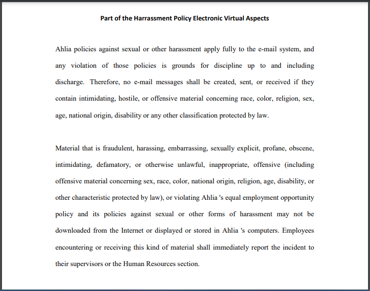 Anti-harassment policy documentation