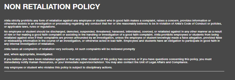 Non-retaliation policy statement