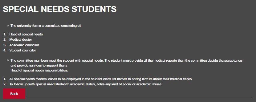 Committee of special needs members and structure