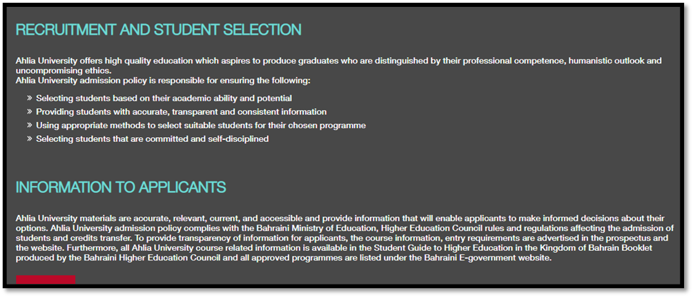 Recruitment and student selection process for special needs