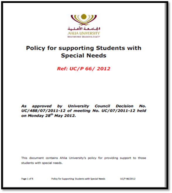 Policy document for supporting students with special needs