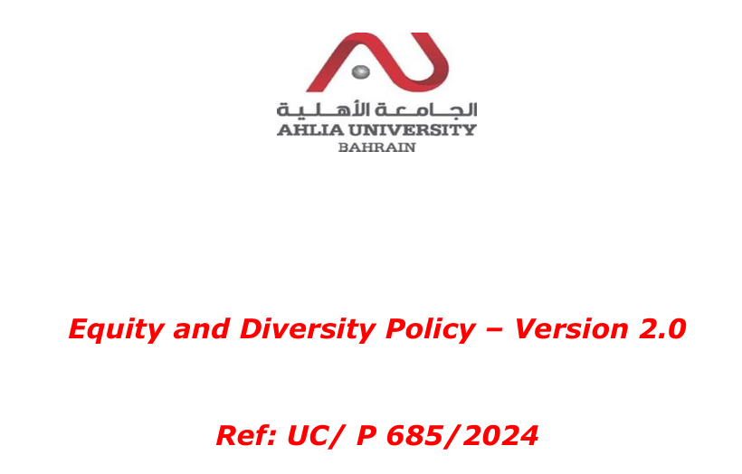 Equity and Diversity Policy document cover showing version 2.0