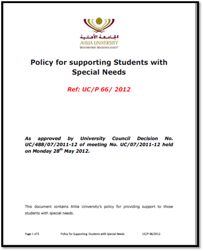 Policy document for supporting students with special needs