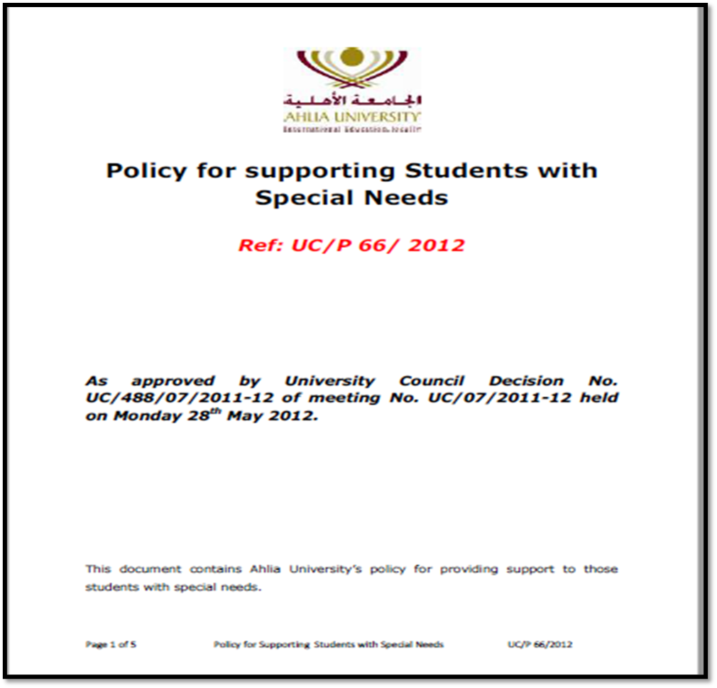 Policy for supporting students with special needs