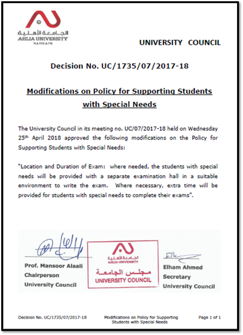 Modifications on policy for supporting students with special needs