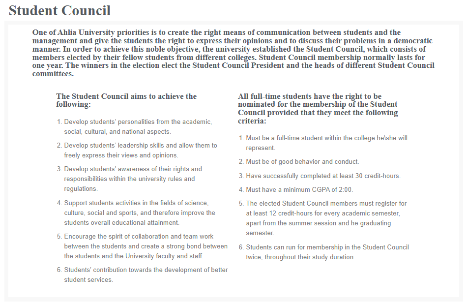 Special Needs Students and Student Council support text boxes