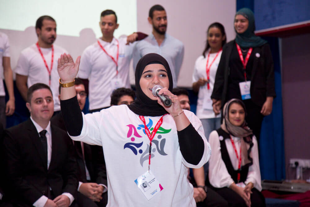 Student speaking at the TOGETHER S.A.F.E Campaign event