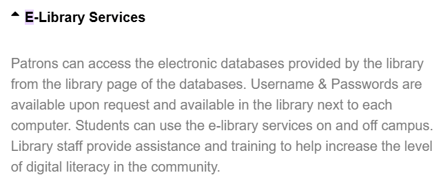 Expanded detail for E-Library Services