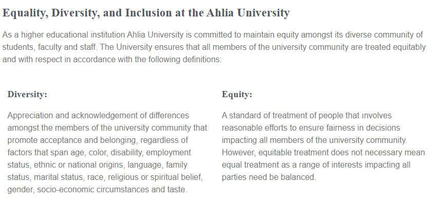 Ahlia University diversity and inclusion visual