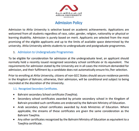 Admission policy infographic