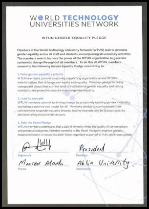 WTUN Gender Equality Pledge signed by Ahlia University President