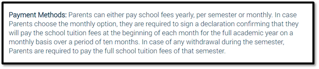 Ahlia School academic policies information