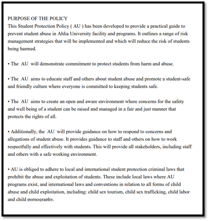 Student protection policy framework diagram