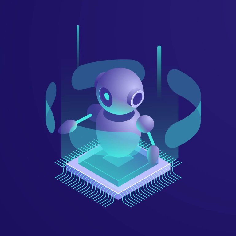 Artificial intelligence ai robot, server room, digital technology banner, computer equipment, big data processing, automated process isometric vector neon dark
