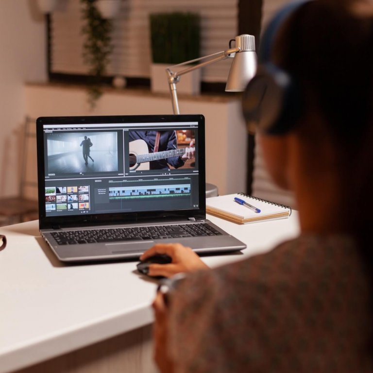 Filmmaker editing video footage Filmmaker editing video footage